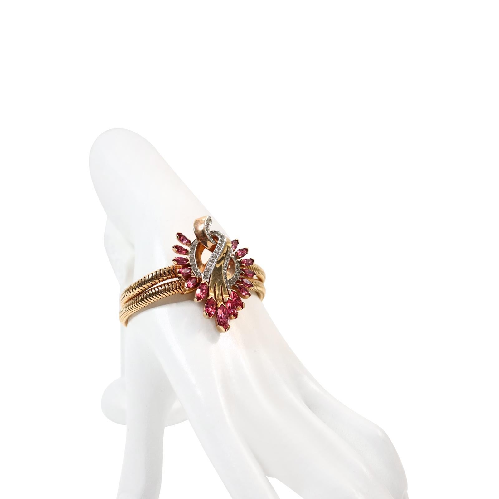 Art déco Bracelet vintage en or, diamants et rose de Mazer, circa 1960s en vente