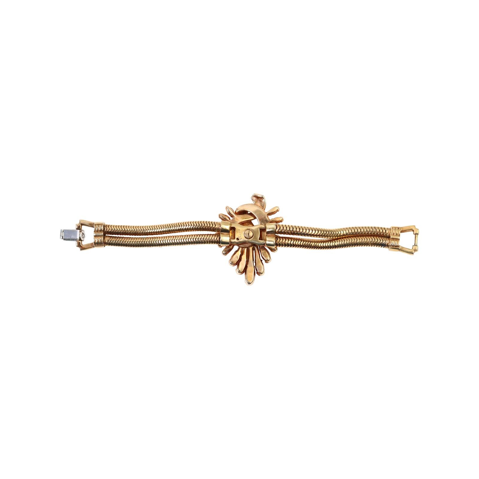 Bracelet vintage en or, diamants et rose de Mazer, circa 1960s en vente 3