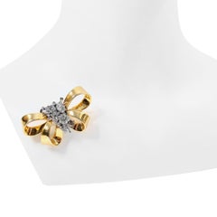 Vintage Mazer Gold Bow Brooch with Diamante Flowers Circa 1960s