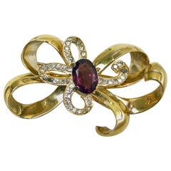 Vintage Mazer Swirl Bow Crystal Brooch