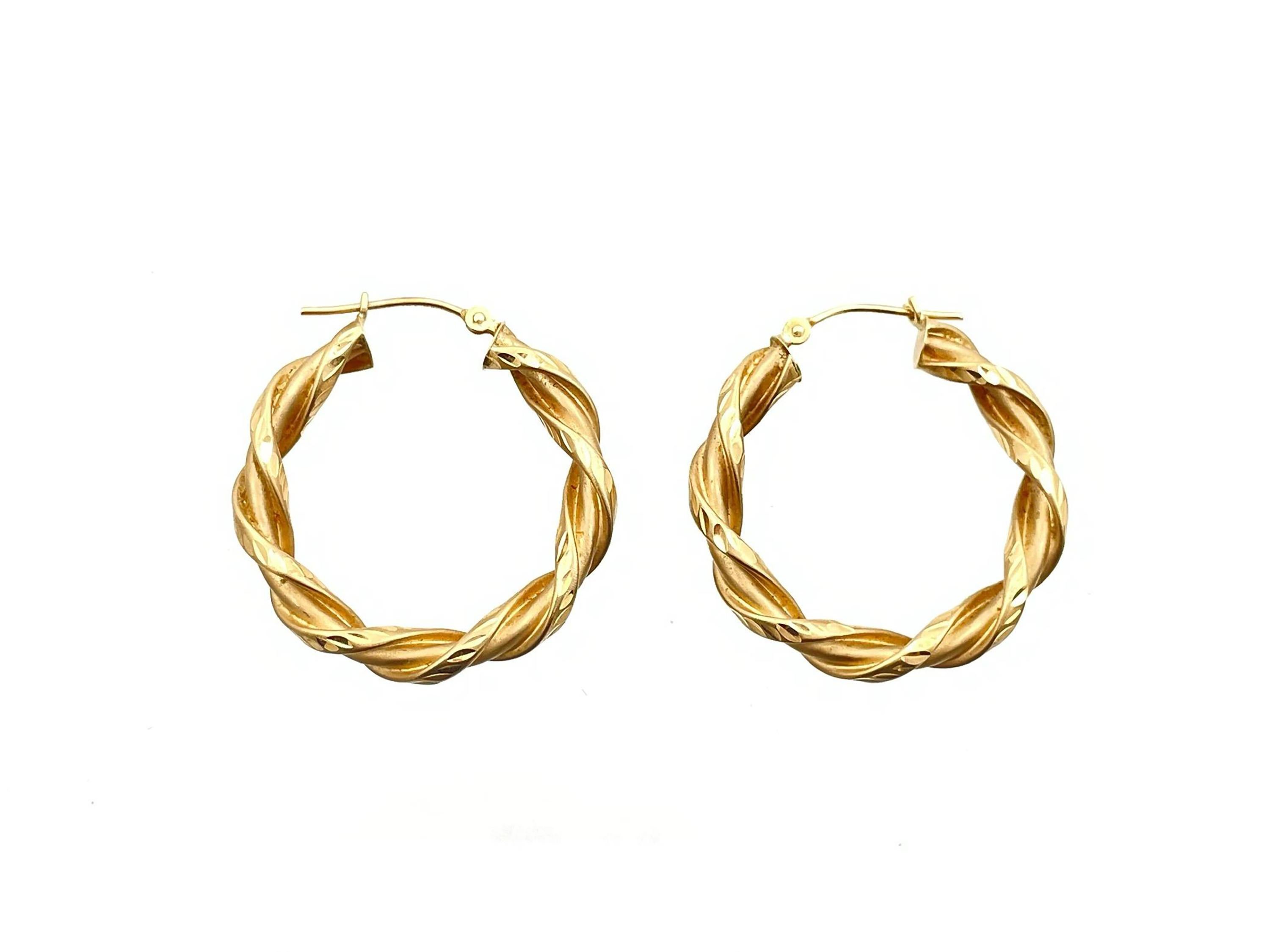 Vintage Mazza Bartholomew 14K Yellow Gold Twist Hoop Earrings 1