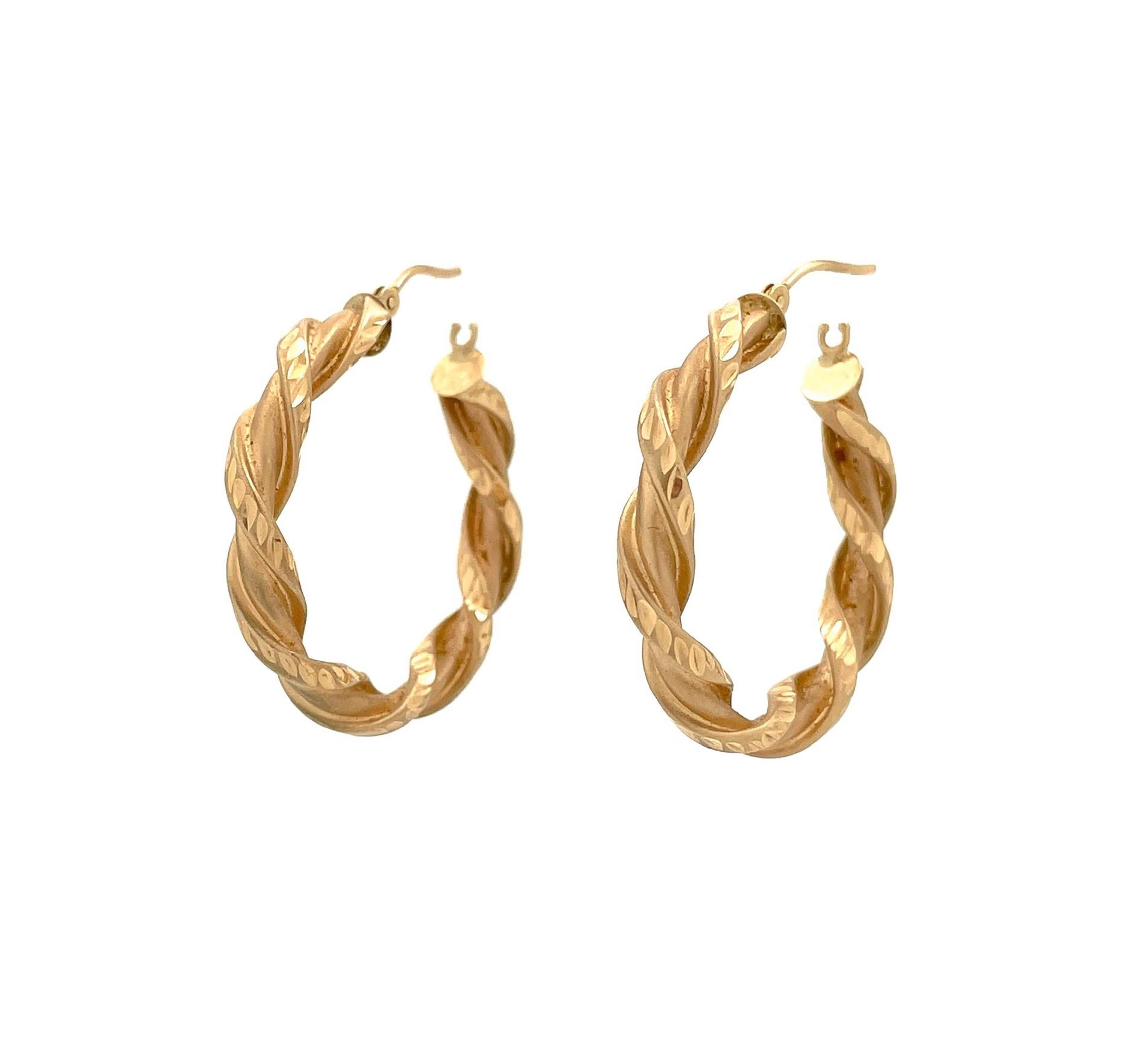 Vintage Mazza Bartholomew 14K Yellow Gold Twist Hoop Earrings 1