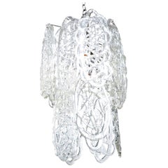 Araña colgante vintage Mazzega Murano Criss Cross de cristal blanco hilado