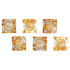 Ensemble d'appliques murales vintage de Mazzega Murano en verre fusionné ambré, orange et transparent