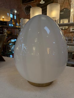 Vintage Mazzega Murano Glass Ovoid Table Lamp – White Striped Glass