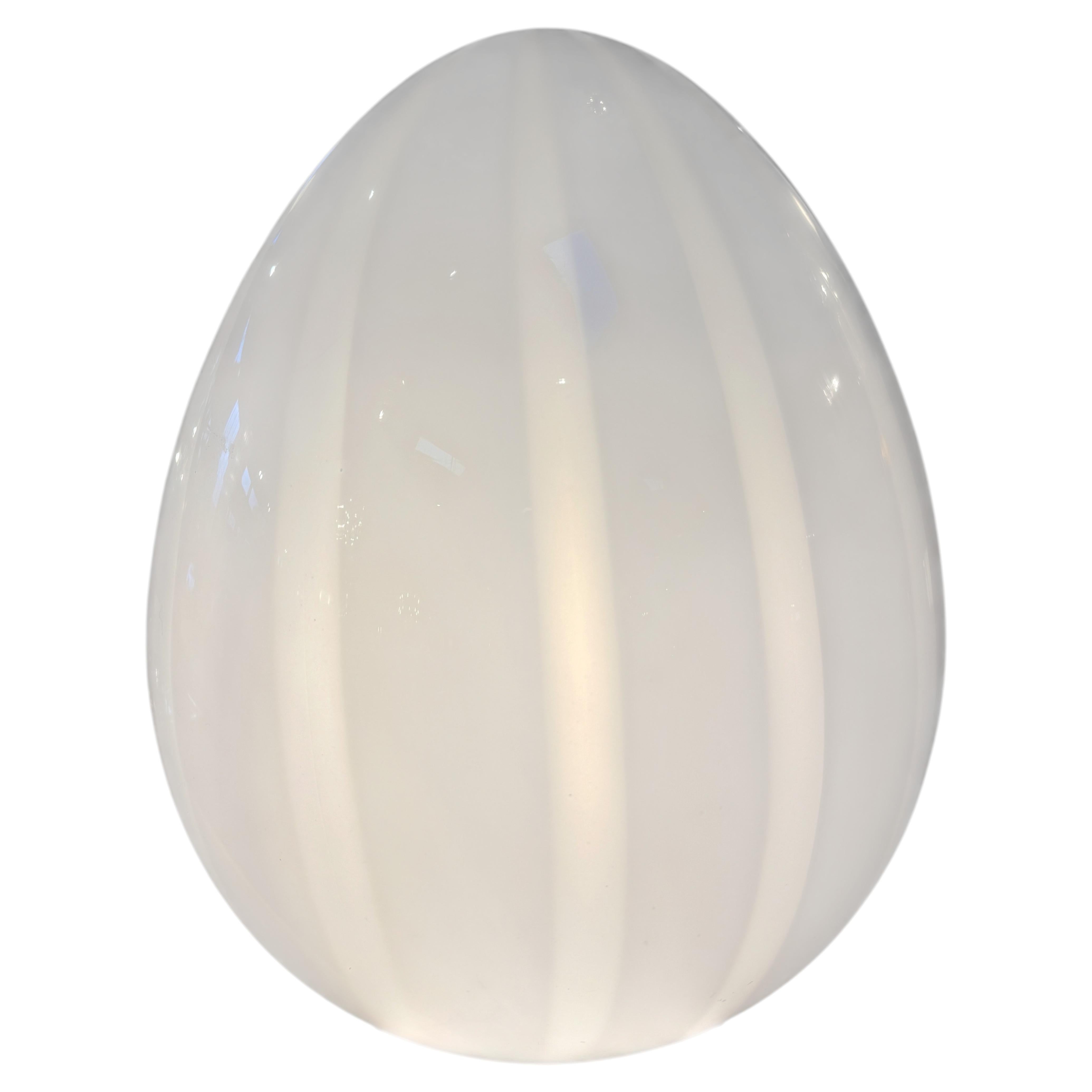 Vintage Mazzega Murano Glass Ovoid Table Lamp – White Striped Glass