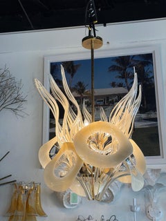 Vintage Mazzega Murano Italian Glass Calla Lily & Leaves 8 Light Chandelier