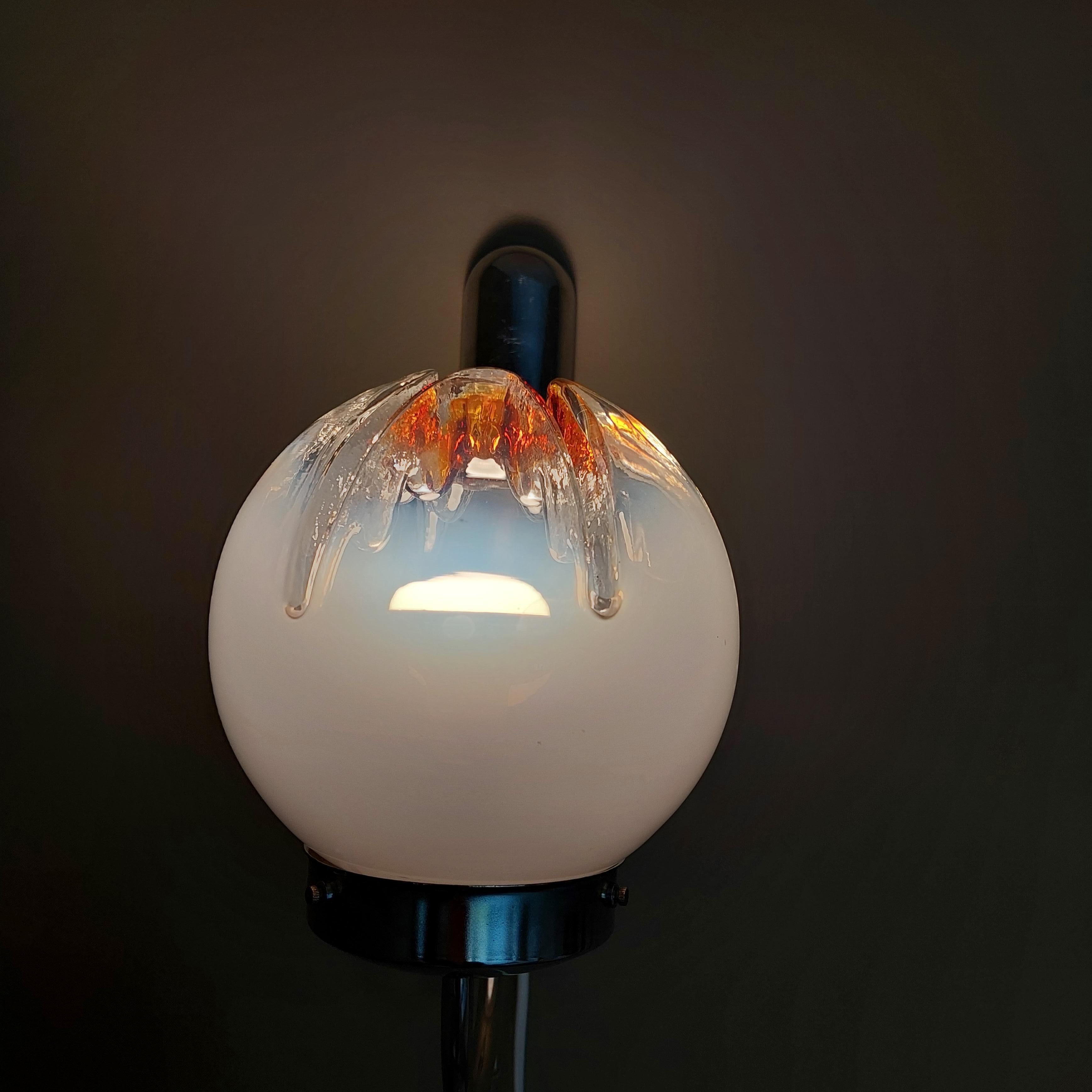 Mid-Century Modern Vintage Mazzega Wall Lamp Sconce Murano Art Glass Globe Chrome Space Age 70's