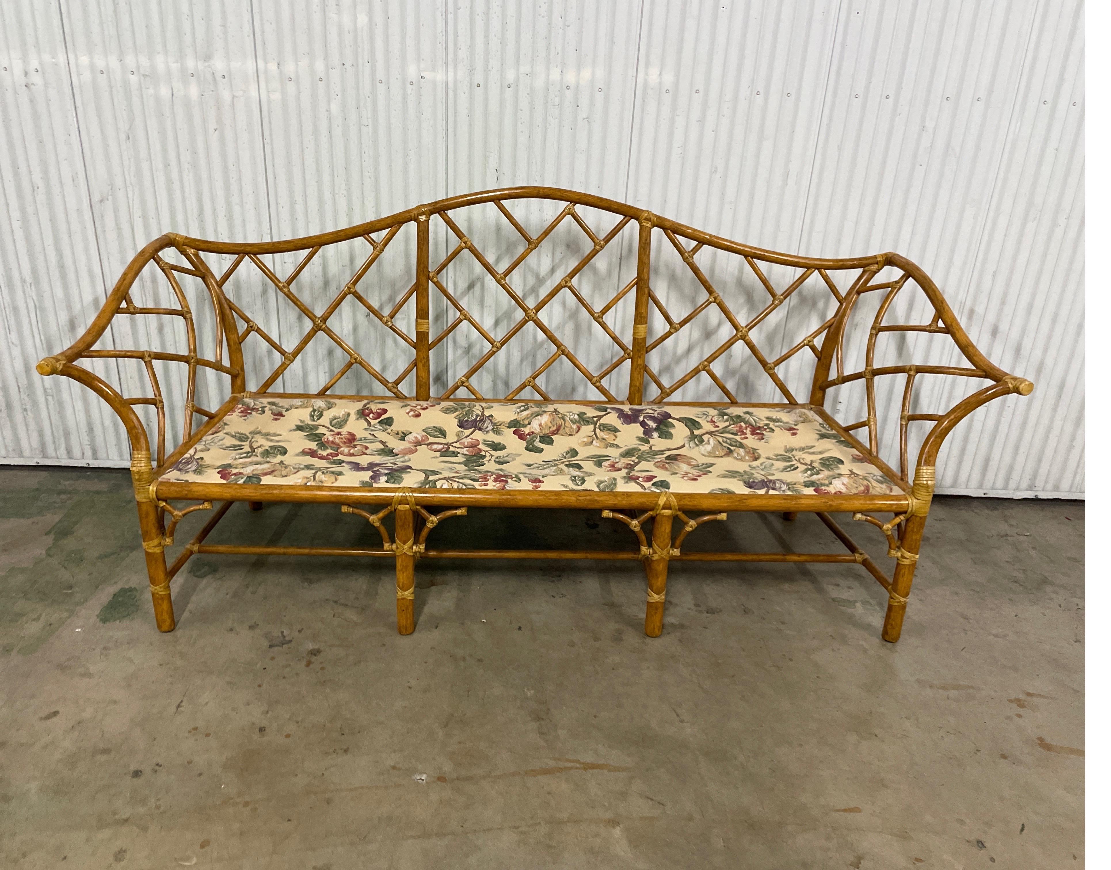 20th Century Vintage Mc Guire Chinoiserie Style Bamboo Sofa For Sale