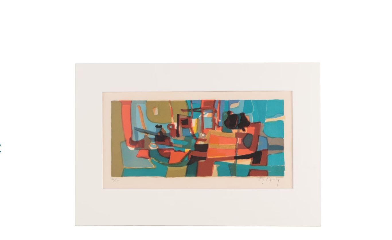 Vintage MC Marcel Mouly Signed Abstract Modernist Lithograph Composition in Blue For Sale 4