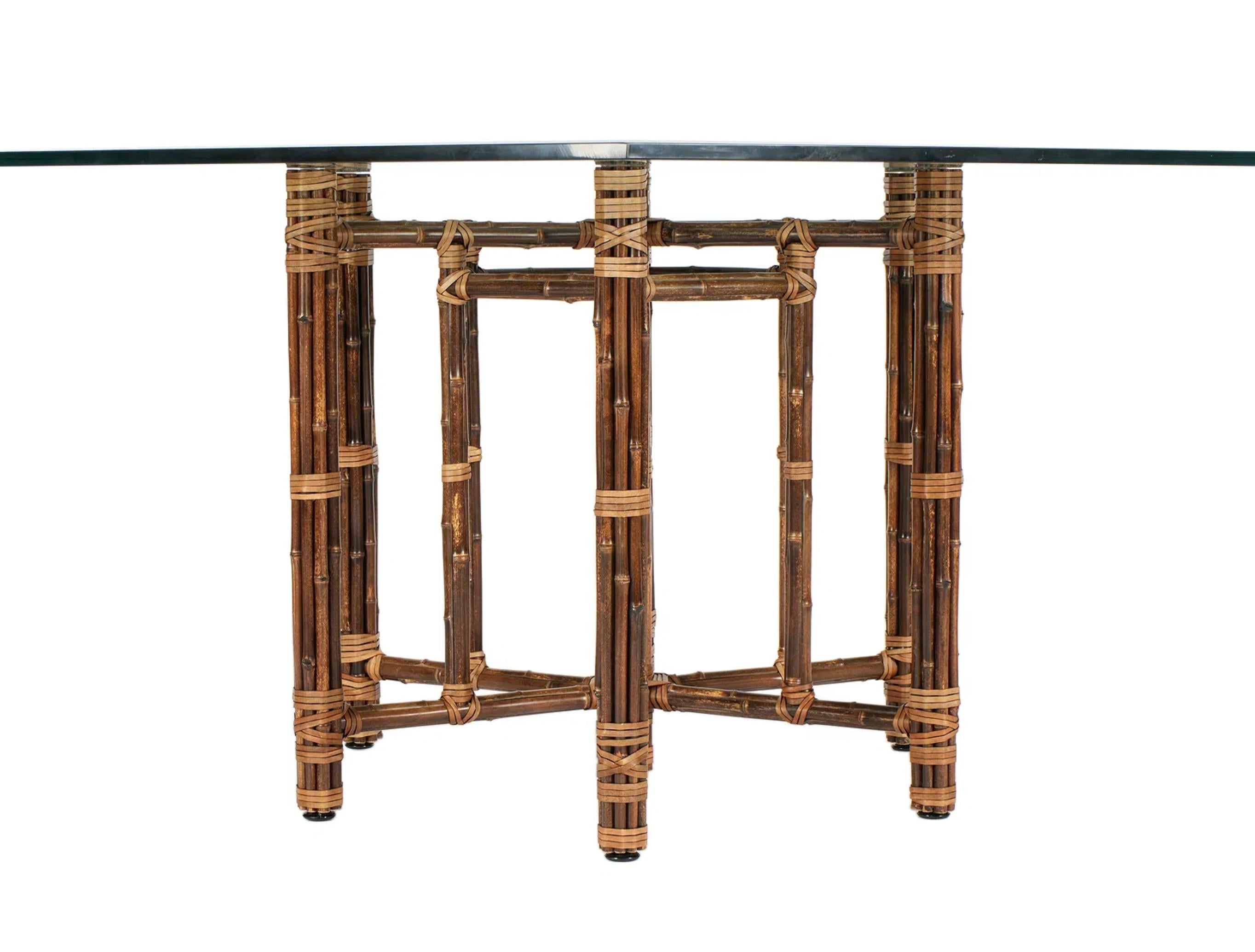 Vintage McGuire Bamboo and Leather Base with Octagonal Glass Top In Good Condition For Sale In New York, NY