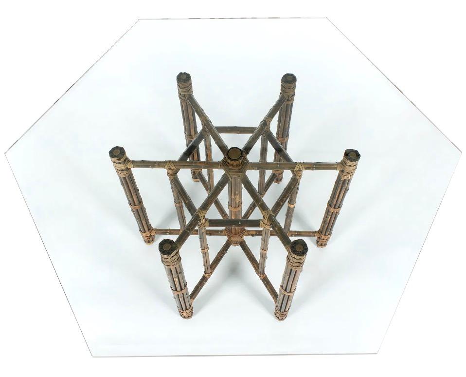 20th Century Vintage McGuire Bamboo and Leather Base with Octagonal Glass Top For Sale