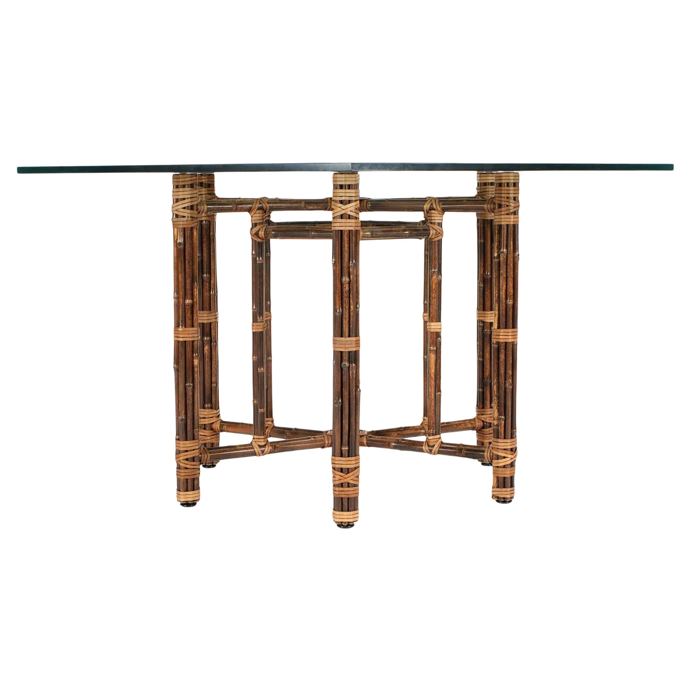 Vintage McGuire Bamboo and Leather Base with Octagonal Glass Top