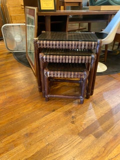 Vintage McGuire Bamboo and Leather Nesting Tables Set of 3