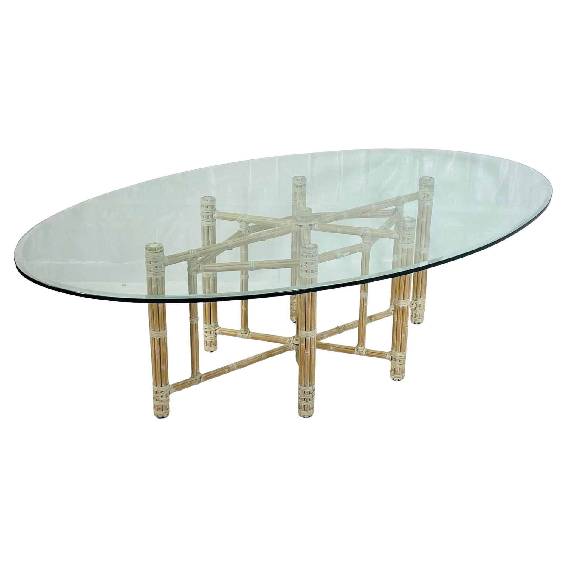 Vintage McGuire Bamboo Oval Dining Table with Beveled Glass, San Francisco