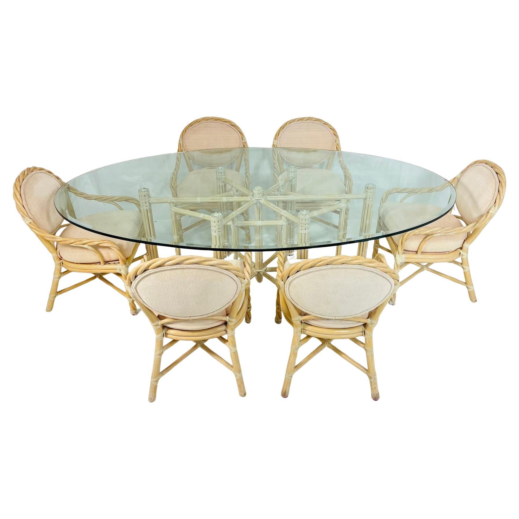 Mesa de comedor ovalada de bambú McGuire vintage con seis sillas a juego, San Francisco