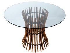 Vintage McGuire California Circular Glass & Bamboo Dining Table, USA, circa 1970