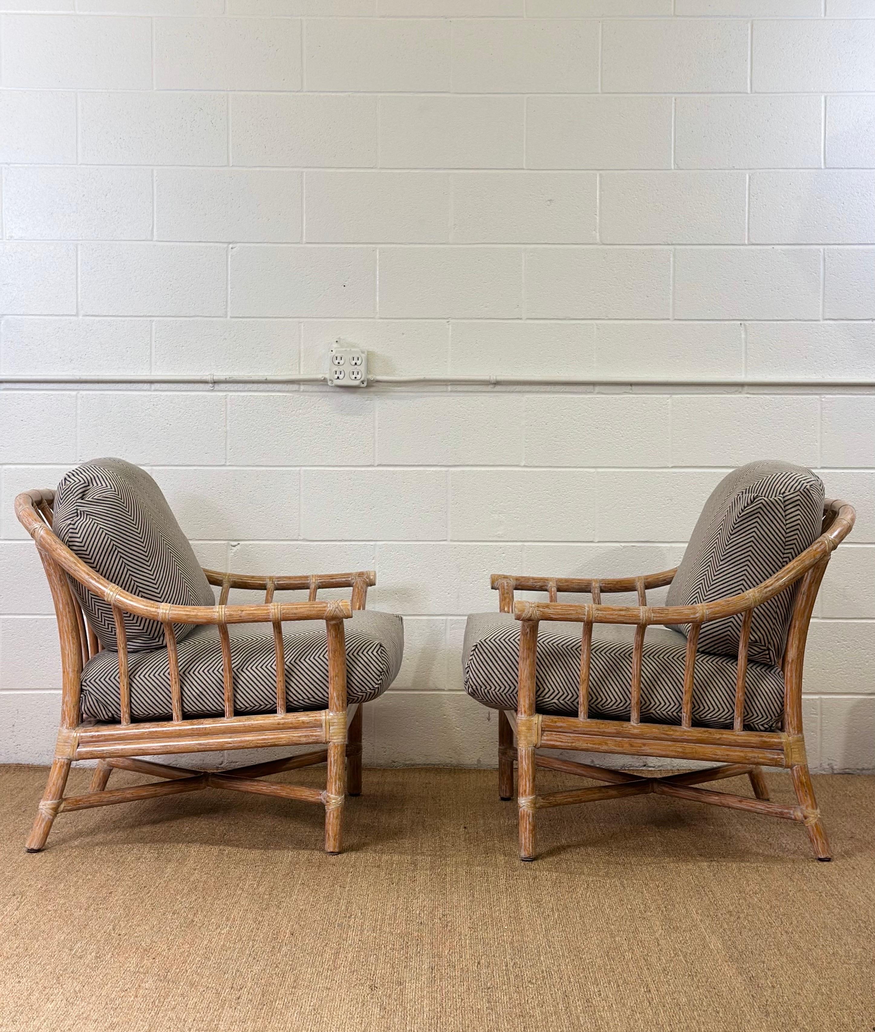 Leather Vintage McGuire Cerused Rattan Lounge Chairs with Ottomans – Set of 4