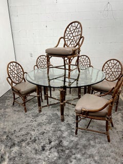 Vintage McGuire Dining Set, Six Cracked Ice Dining Chairs and Dining Table