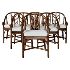 Vintage McGuire M-74 “Arrow Back” Rattan Dining Arm Chairs by Elinor McGuire-Six