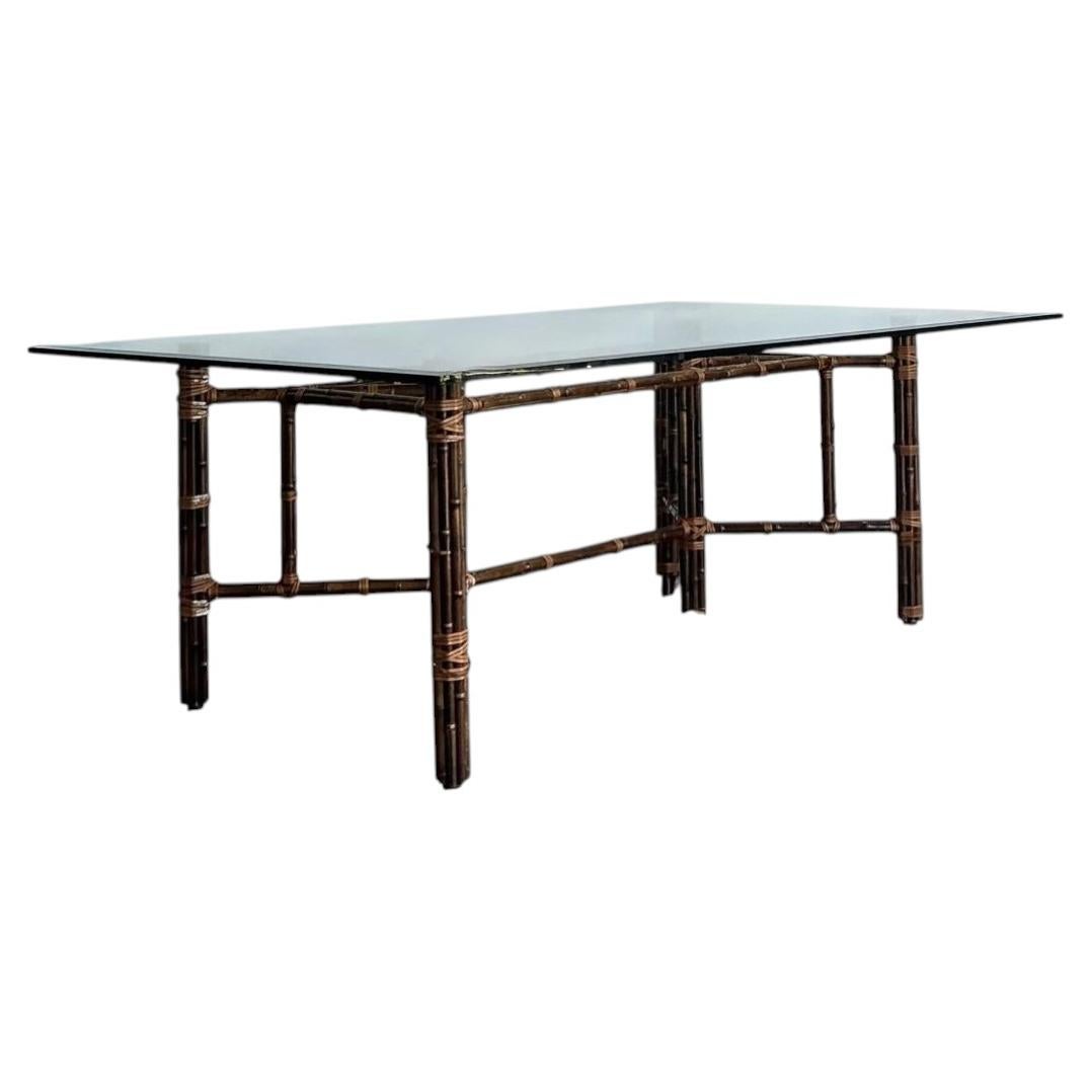 Pre-owned Mcguire Vintage  Rattan And Glass Dining Table In Black