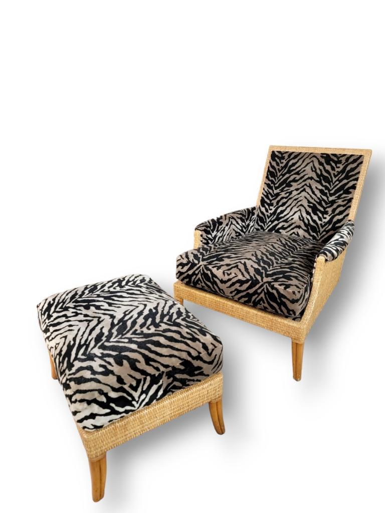 Mid-Century Modern Vintage McGuire Rattan and Wicker Umbria Lounge Chair with Ottoman, 2 Piece Set