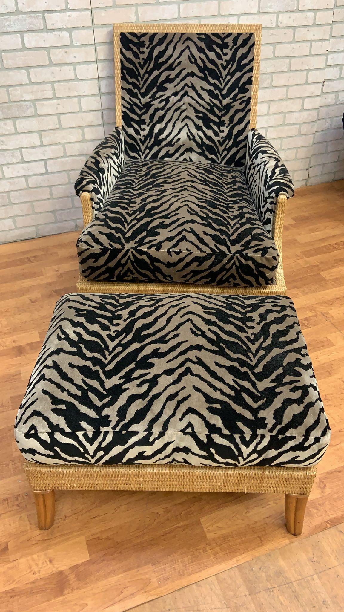 Vintage McGuire Rattan and Wicker Umbria Lounge Chair with Ottoman, 2 Piece Set In Good Condition For Sale In Chicago, IL