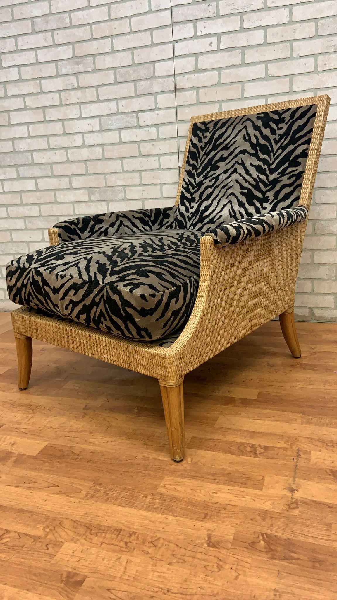 Mid-20th Century Vintage McGuire Rattan and Wicker Umbria Lounge Chair with Ottoman, 2 Piece Set For Sale