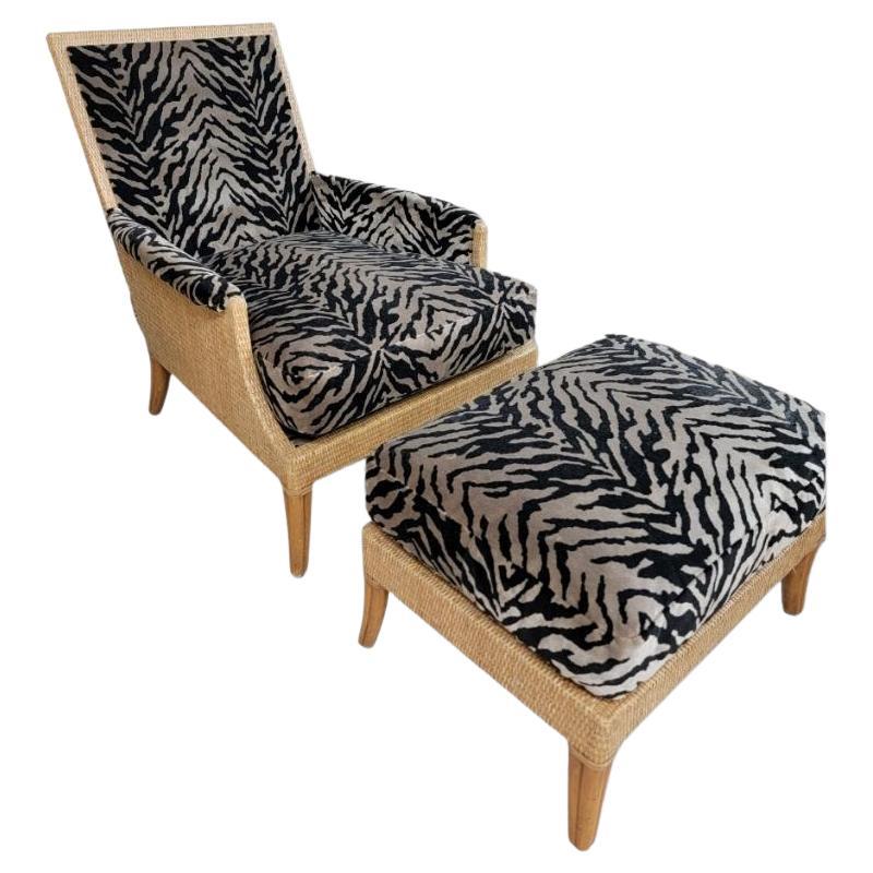 Vintage McGuire-Loungesessel aus Rattan und Korbweide aus Umbrien mit Ottomane - 2er-Set