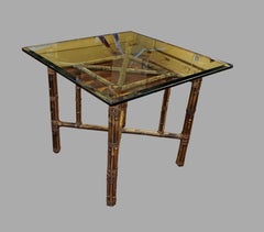 Vintage McGuire Rattan, Leather and Glass Games or Center Table