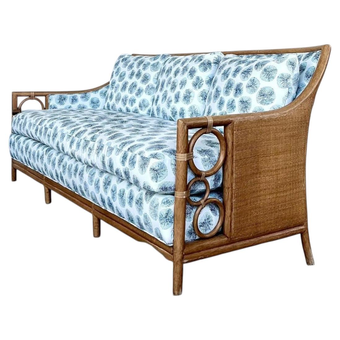 Pre-owned Mcguire Vintage  Rattan Rings Sofa In Peter Fasano For John Roselli “sconset” In Gray