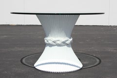 Vintage McGuire Rattan Sheaf of Wheat Form Dining Table, Original White Lacquer
