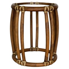 Vintage McGuire Rattan Side Table with Original Rawhide Lacing and Glass Top