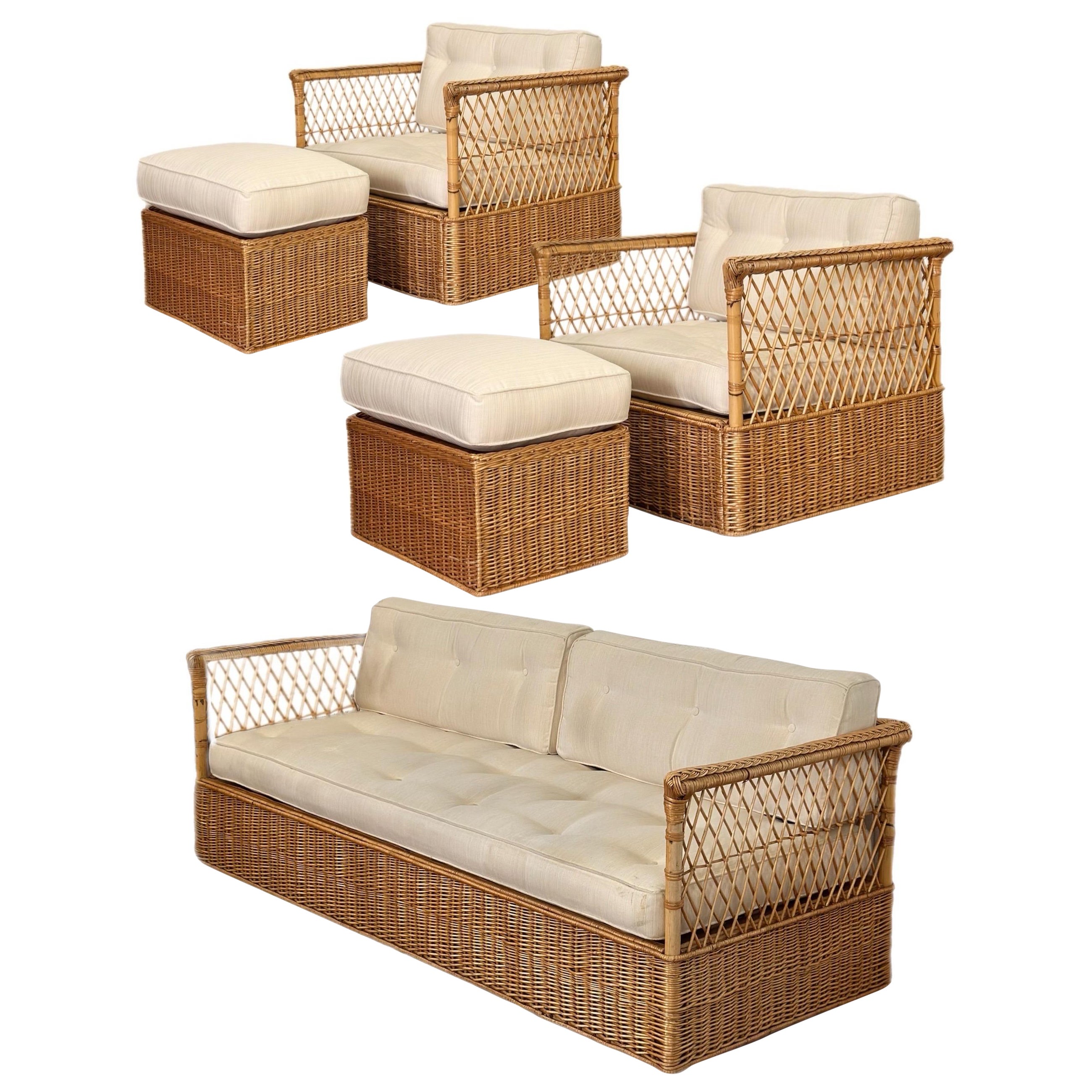 Vintage McGuire Rattan Wicker Case Living Room Set – 5 Pieces