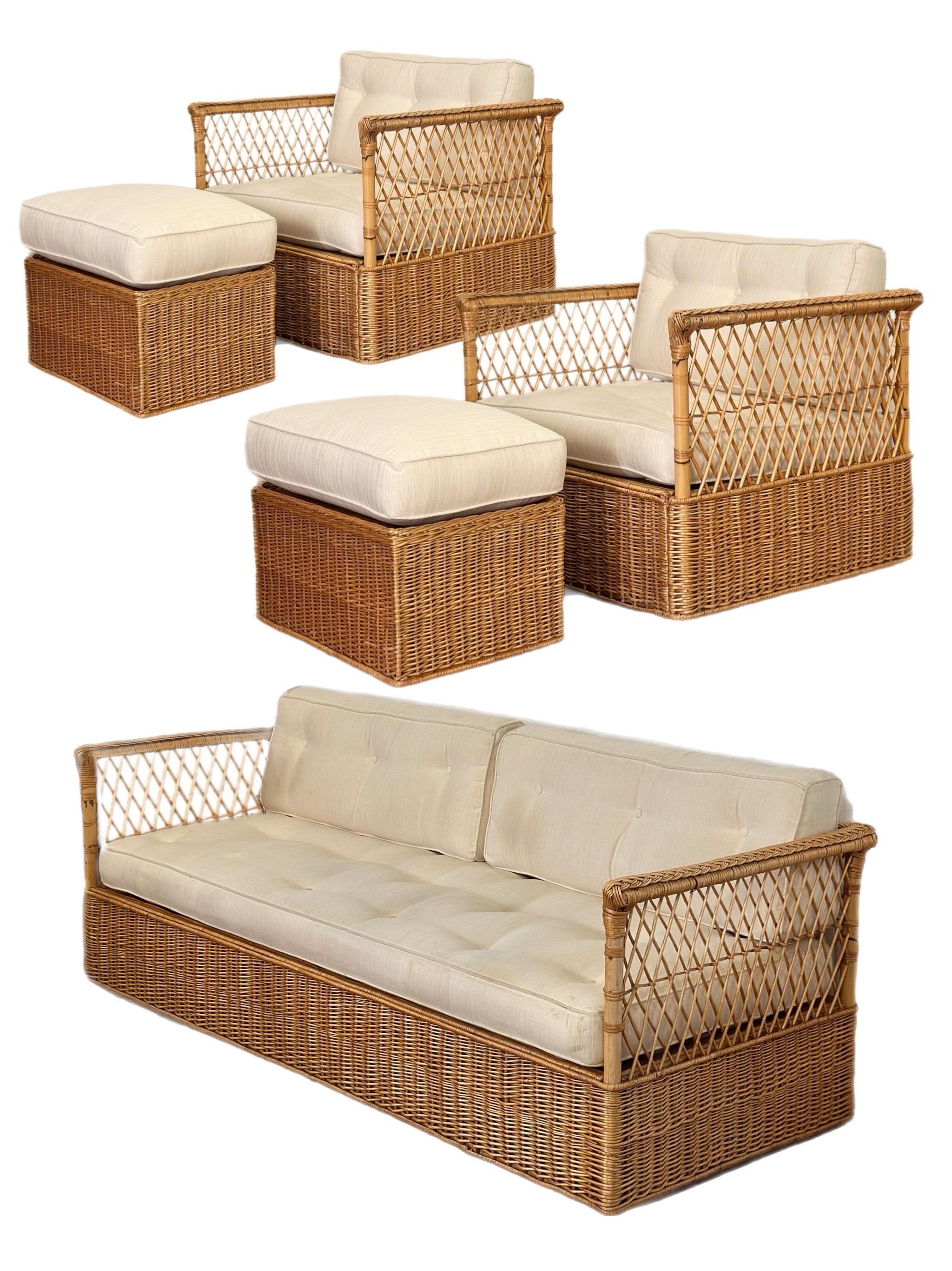 Conjunto de salón Vintage McGuire de ratán y mimbre - 5 piezas
