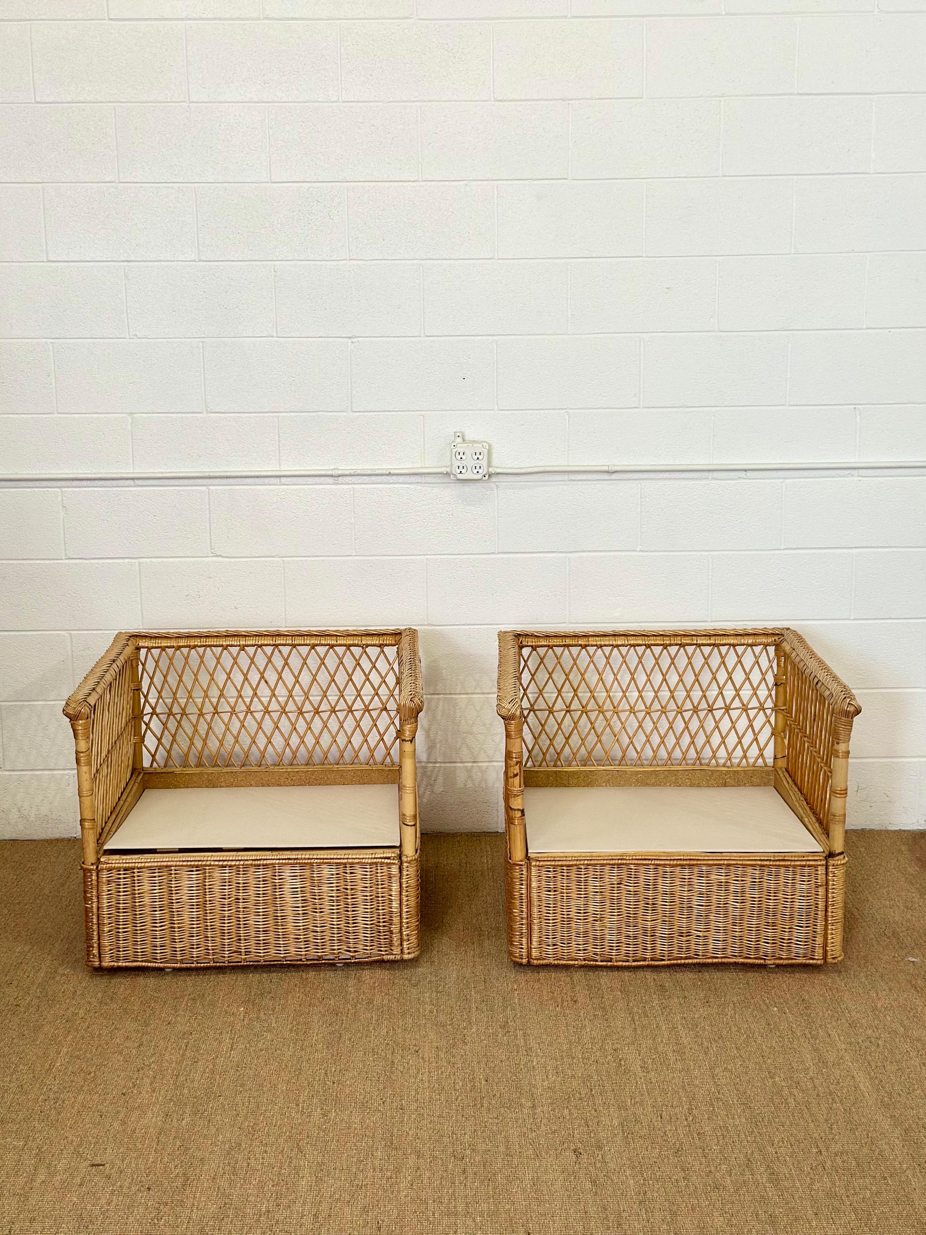 Vintage McGuire Rattan Wicker Case Lounge Chairs & Ottomans - Ein Satz von 4 im Angebot 8