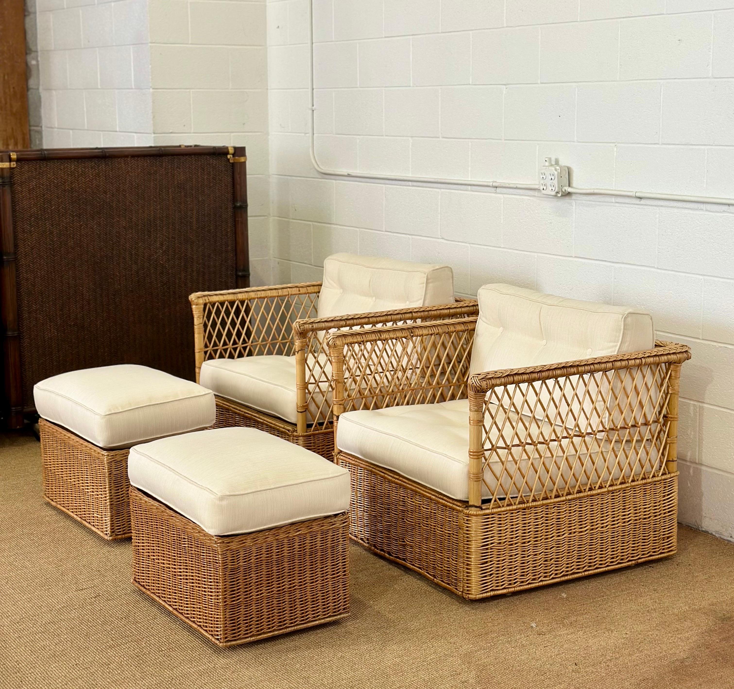 Vintage McGuire Rattan Wicker Case Lounge Chairs & Ottomans - Ein Satz von 4 im Angebot 10