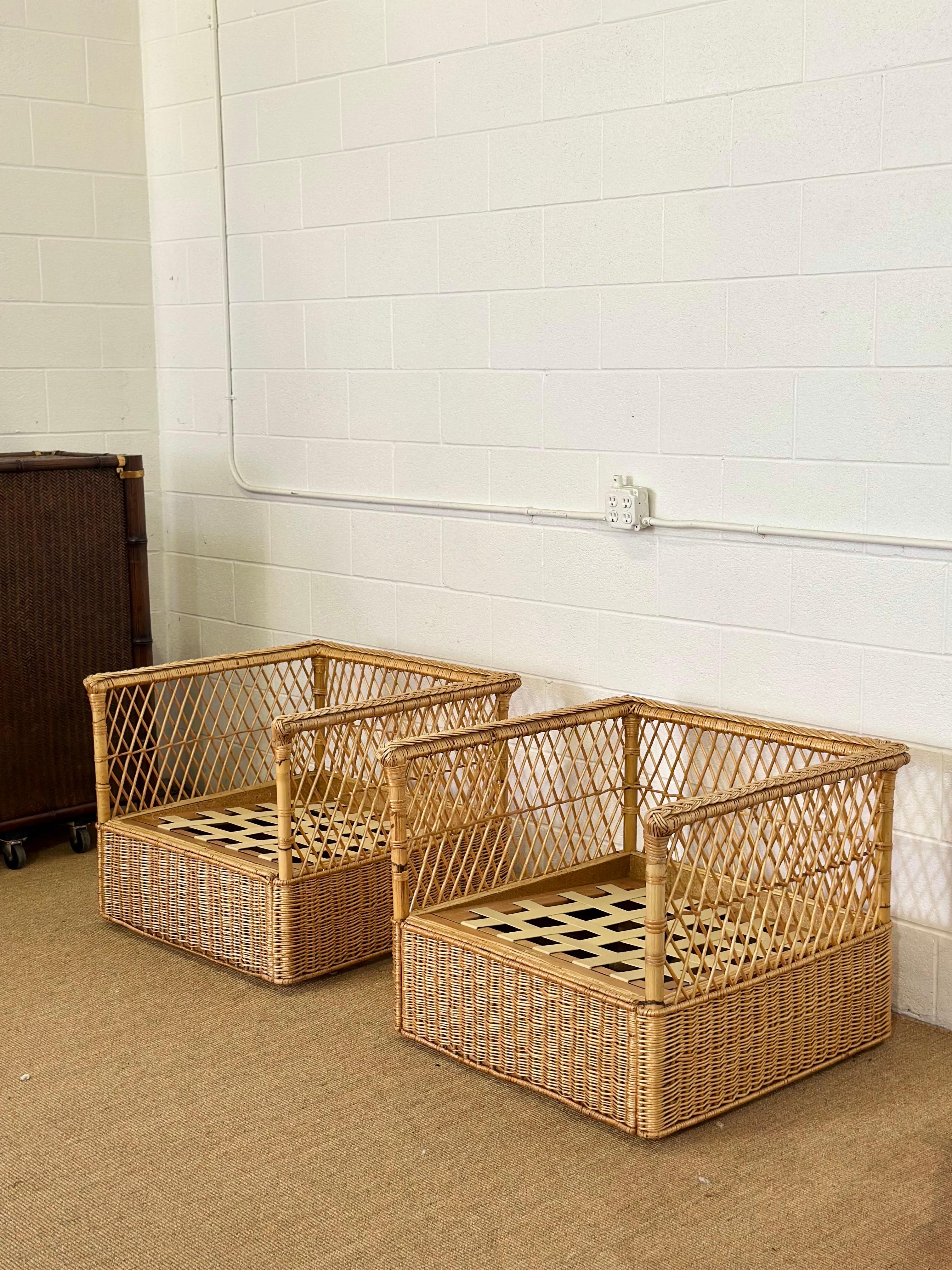 Vintage McGuire Rattan Wicker Case Lounge Chairs & Ottomans - Ein Satz von 4 im Zustand „Gut“ im Angebot in Farmington Hills, MI