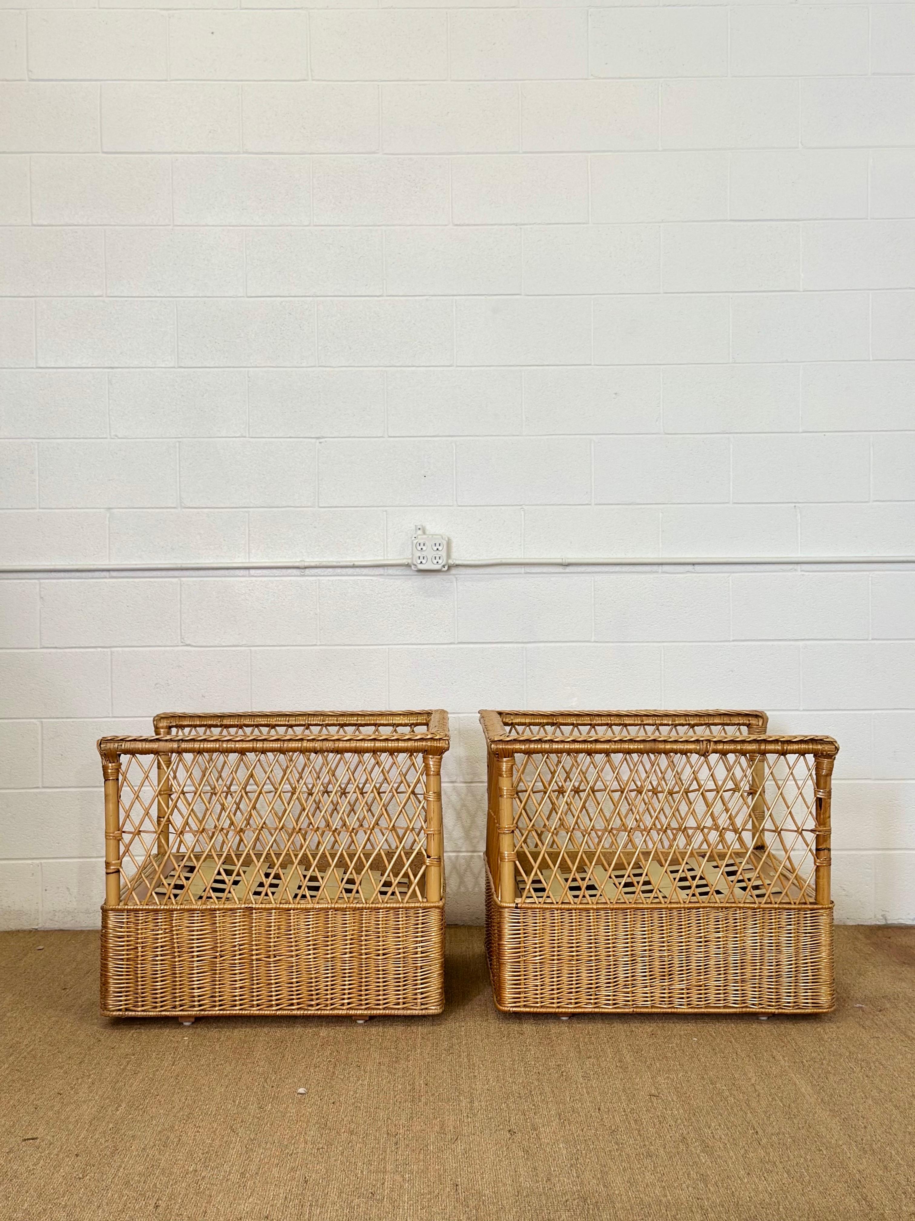 Vintage McGuire Rattan Wicker Case Lounge Chairs & Ottomans - Ein Satz von 4 (Polster) im Angebot