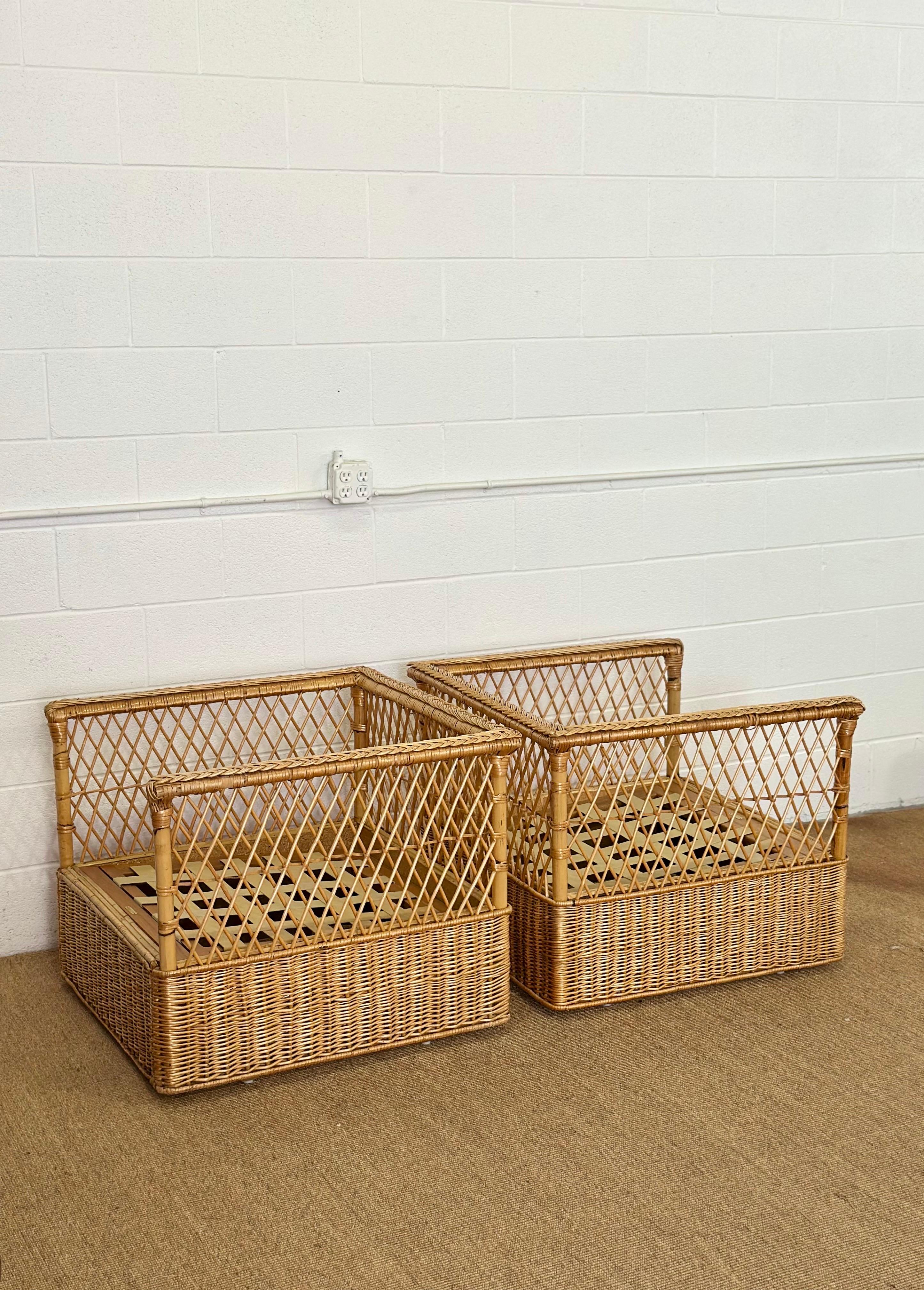 Vintage McGuire Rattan Wicker Case Lounge Chairs & Ottomans - Ein Satz von 4 im Angebot 1