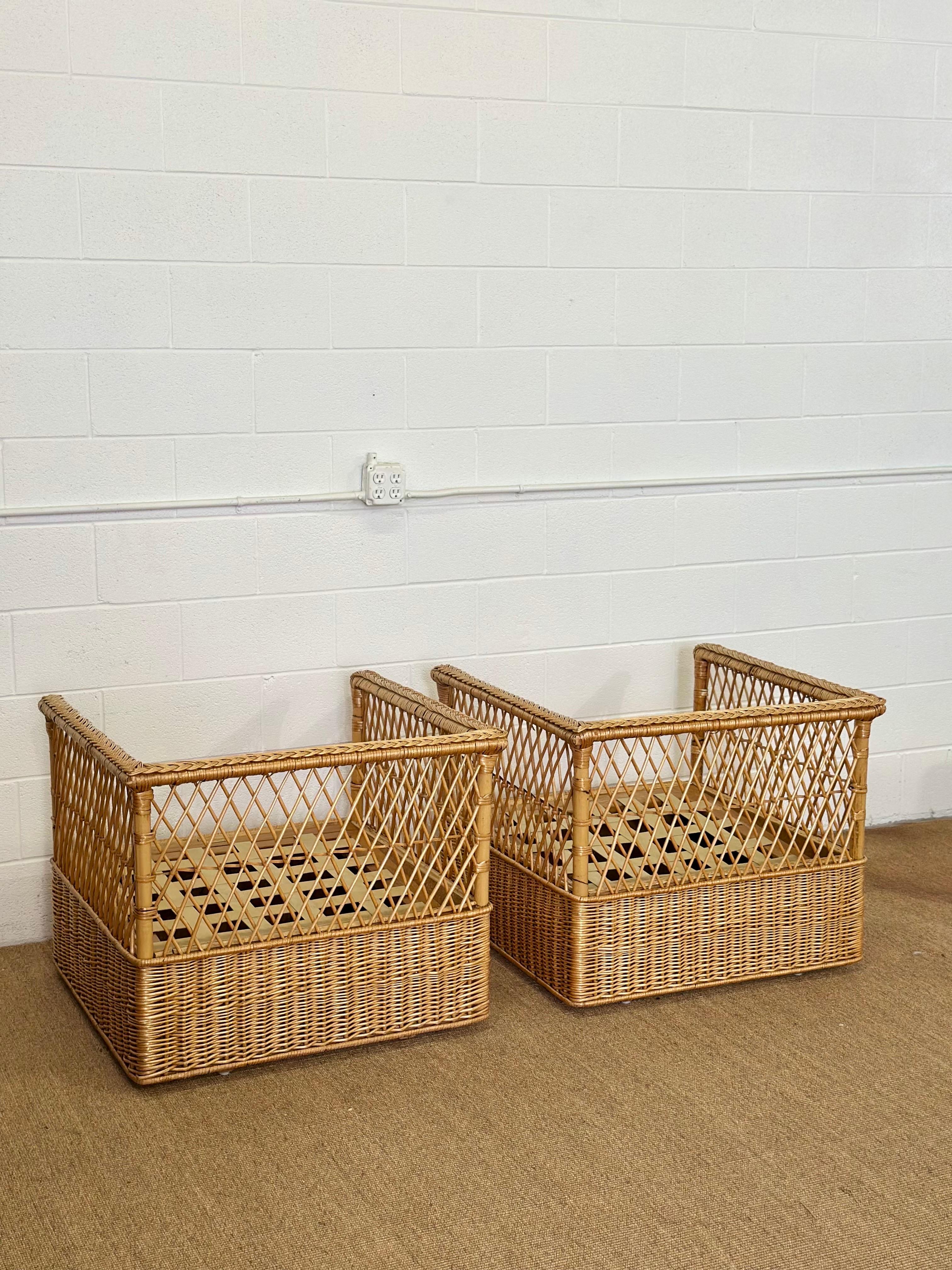 Vintage McGuire Rattan Wicker Case Lounge Chairs & Ottomans - Ein Satz von 4 im Angebot 3