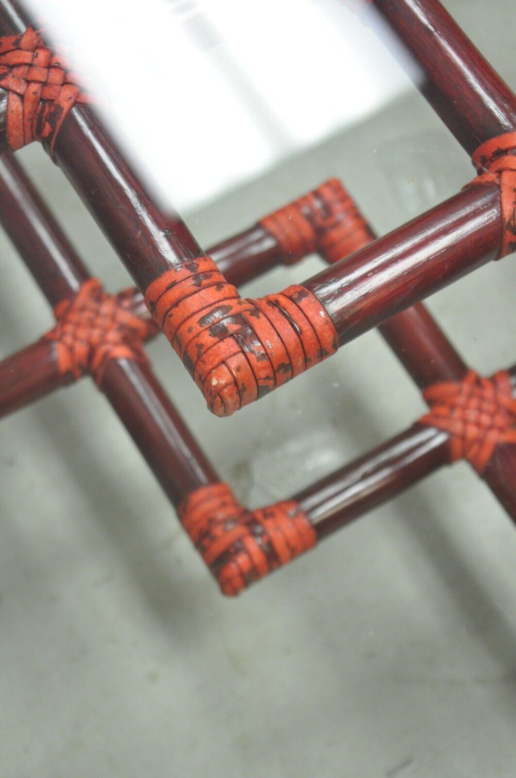 Vintage McGuire Red Rattan Bamboo and Brass Glass Top Square Coffee Table For Sale 6