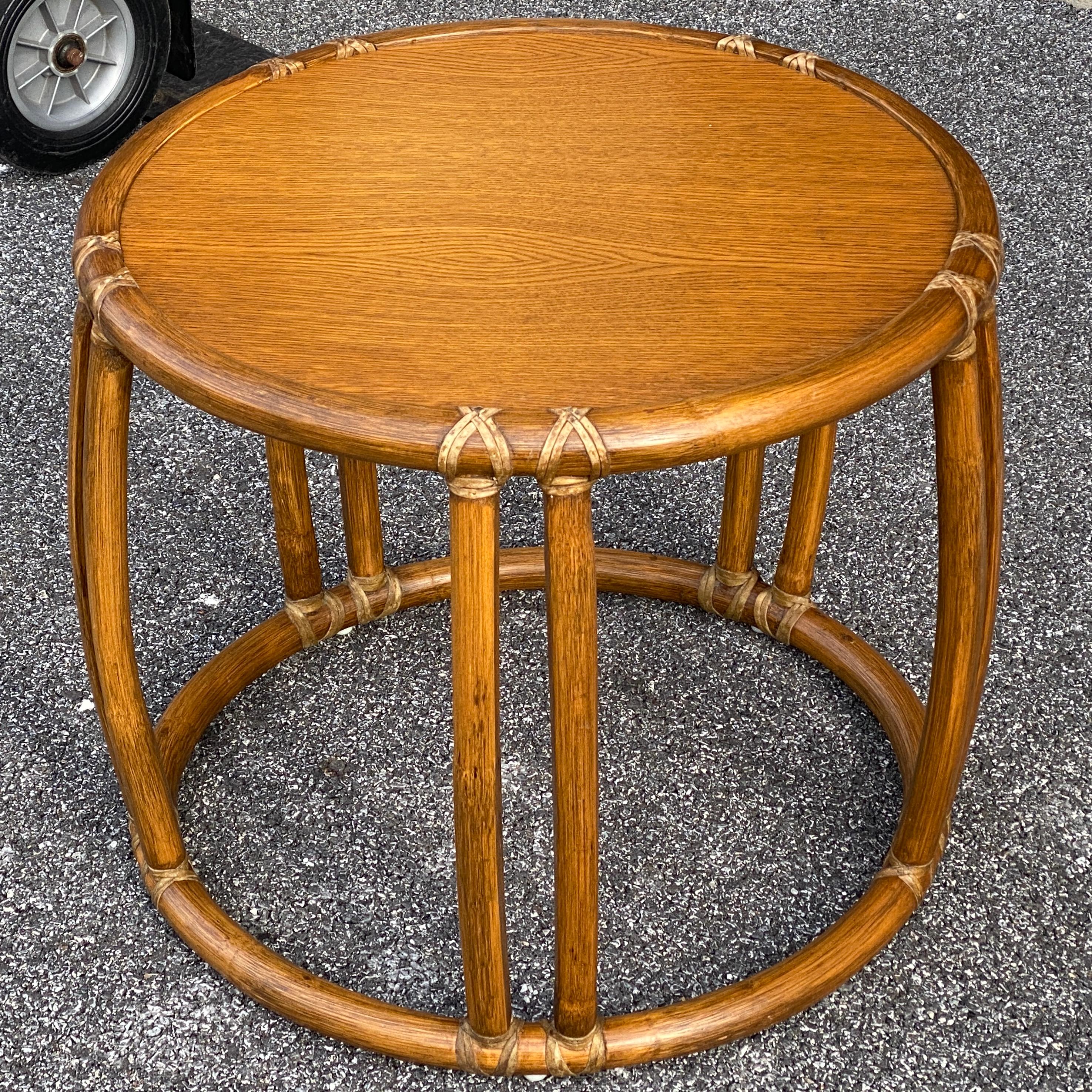 Vintage McGuire Round Drum Taboret Table Model 95x  2