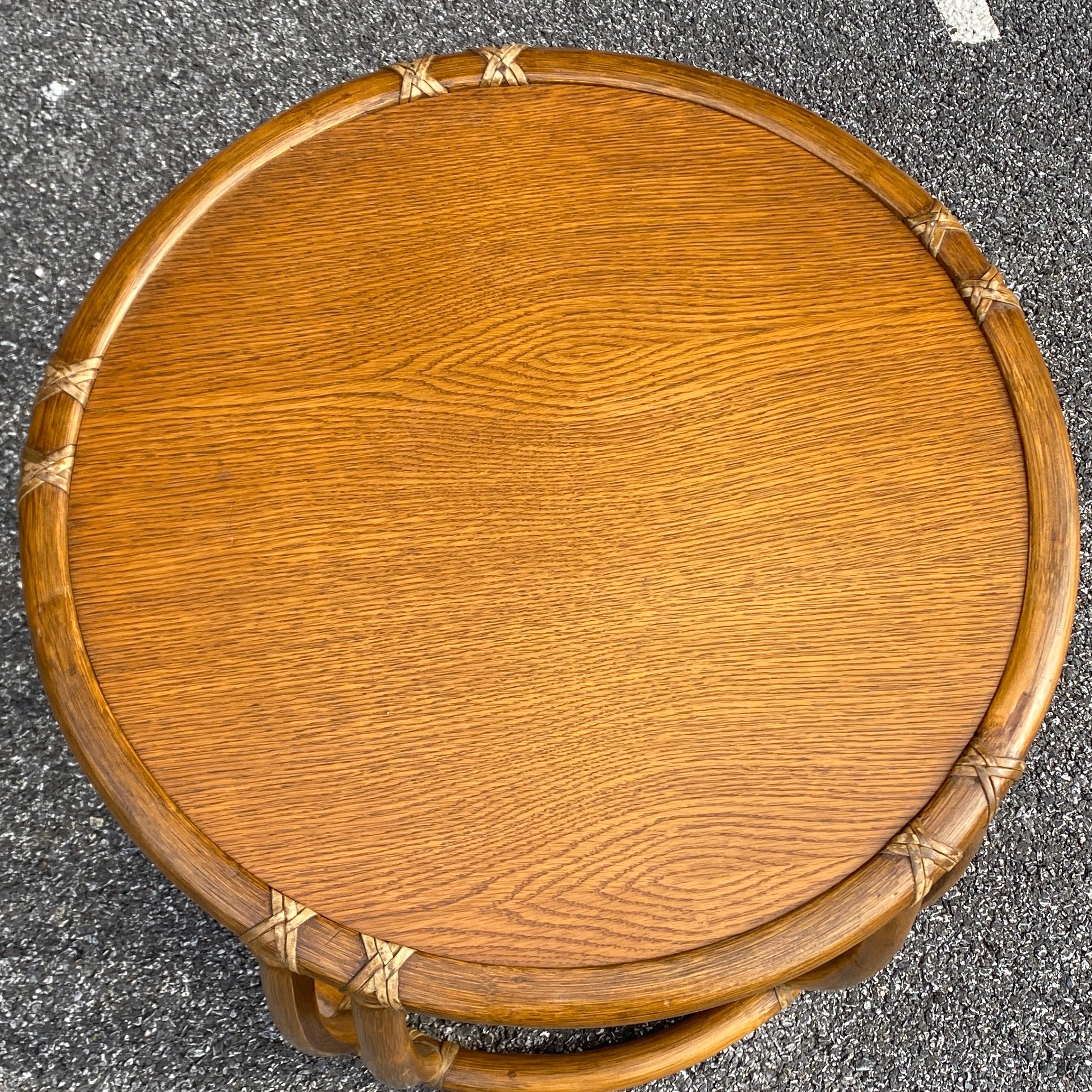 Organic Modern Vintage McGuire Round Drum Taboret Table Model 95x 