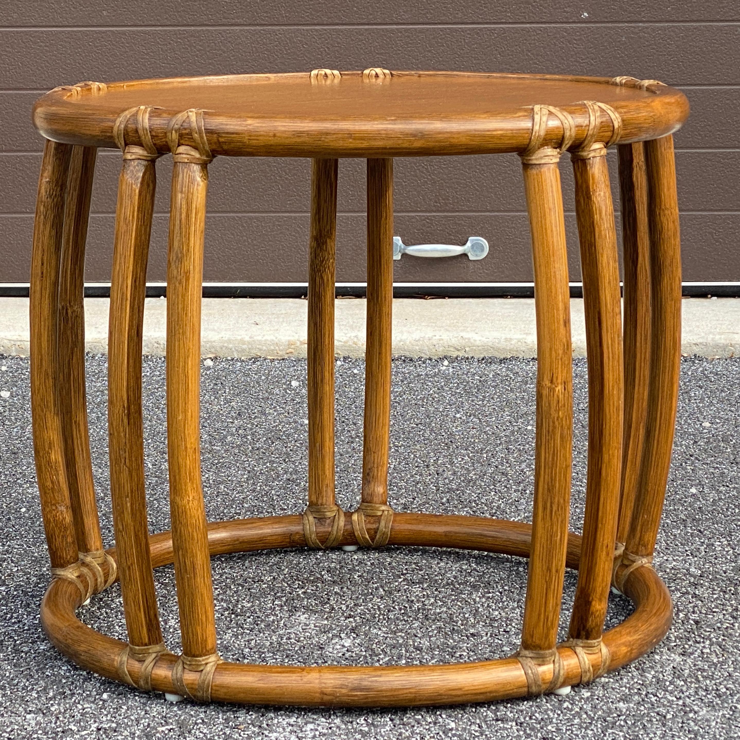 Vintage McGuire Round Drum Taboret Table Model 95x  1