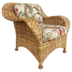 Vintage McGuire San Francisco Baker Rattan Club Chair with Cushions