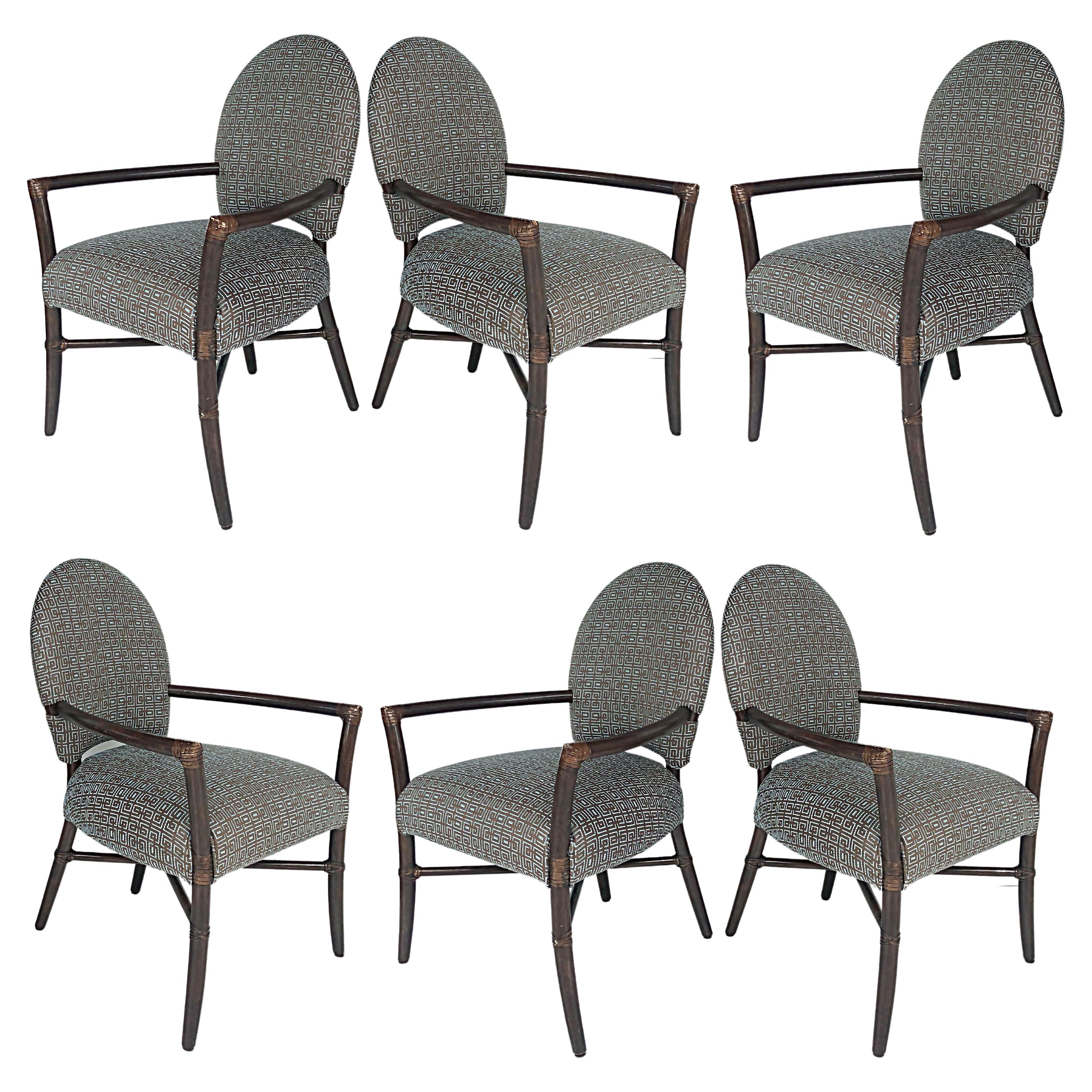 Vintage McGuire San Francisco Dining Armchairs, Upholstered Set of 6 For Sale