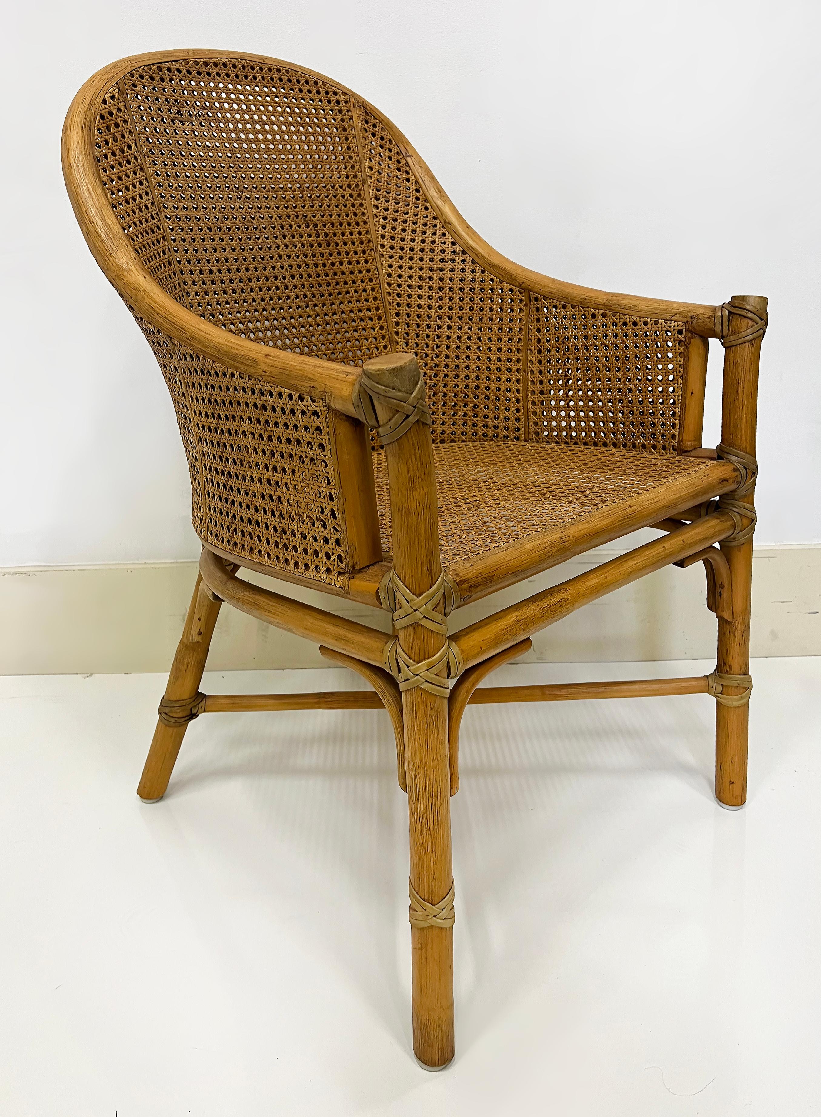 Vintage McGuire San Francisco Rattan, Woven Cane, Rawhide Armchairs, Pair In Good Condition In Miami, FL