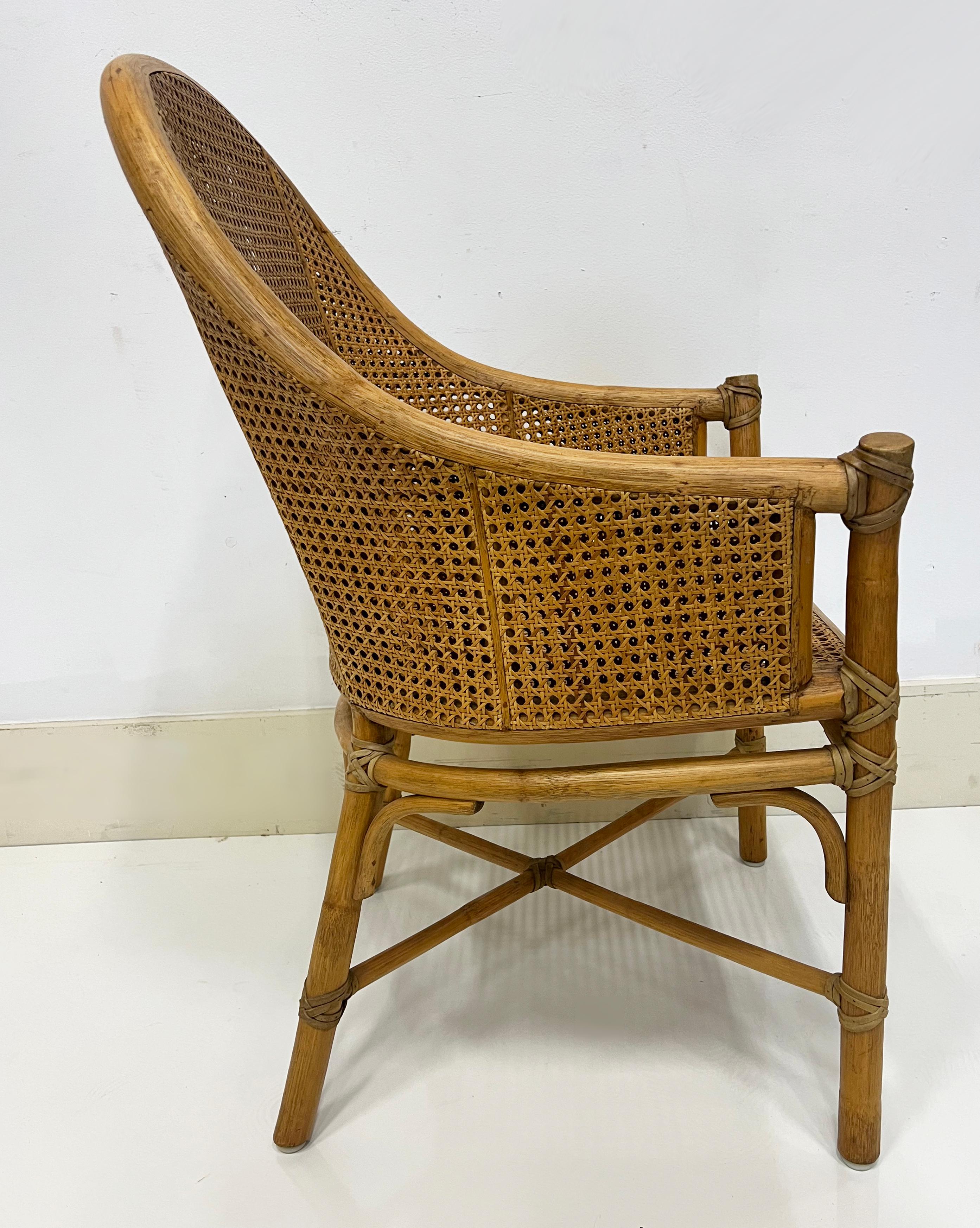 20th Century Vintage McGuire San Francisco Rattan, Woven Cane, Rawhide Armchairs, Pair