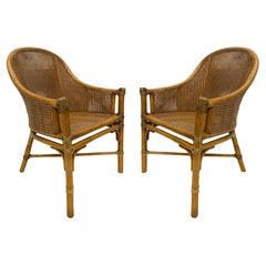 Vintage McGuire San Francisco Rattan, Woven Cane, Rawhide Armchairs, Pair